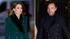 Composite of a picture of Kate Middleton at Together at Christmas 2025 and a picture of James Middleton at the same service