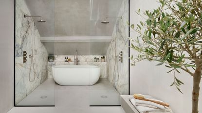 a marble and concrete wet room design