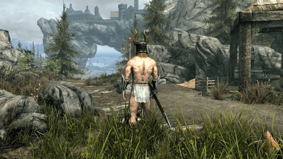 Skyrim with MontyBellroy&#039;s mirror mode mod, which flips everything horizontally.