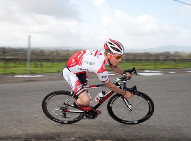 Eastman takes a corner at high speed at the team photo shoot to show how its done.