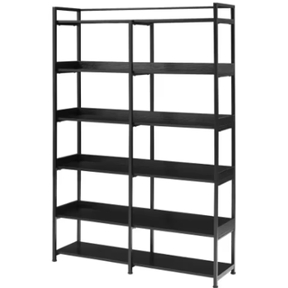 large 6-shelf black bookshelf