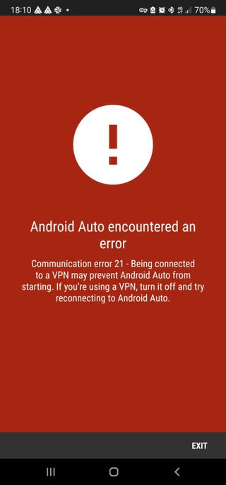 Android Auto VPN error message showing on Andreas Theodorou's Samsung Galaxy Note Ultra.