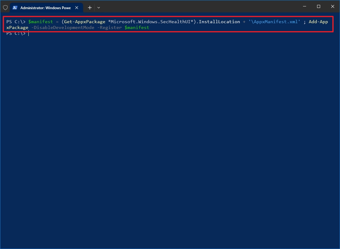 PowerShell reset Windows 10 Security app