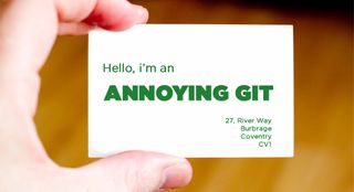 Business card says "Hello, I'm an annoying git"