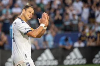 Javier Hernandez asks for forgiveness after missing a Panenka penalty for LA Galaxy against Kansas City in September 2022.