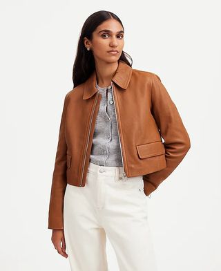 madewell, Lederjacke mit Schrumpfreißverschluss vorne