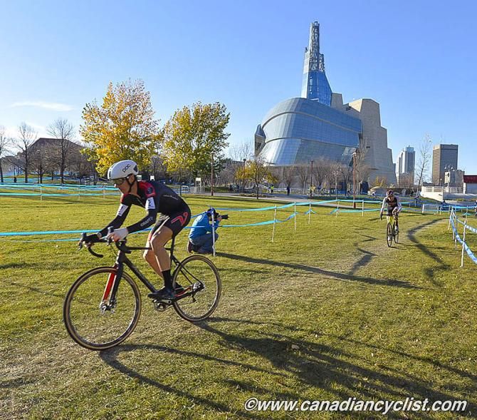 Mike Garrigan (Van Dessel/POC/Shimano) with the Museum of Human Rights in the background