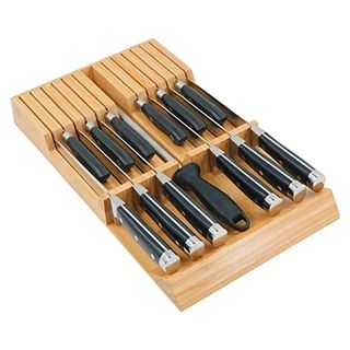 Utoplike In-Drawer Knife Block Bamboo Kitchen Knife Drawer Organiser, Large Handle Steak Knife Holder(without Knives),12 Knives Storage