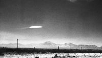 A photo of a UFO taken in 1957 near Holloman Air Development Center, Alamagordo, New Mexico.