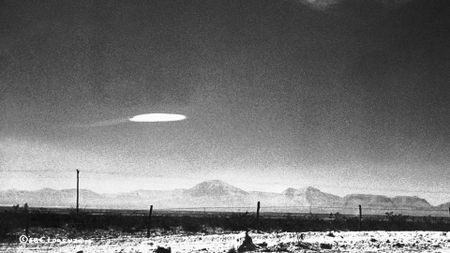 A photo of a UFO taken in 1957 near Holloman Air Development Center, Alamagordo, New Mexico.