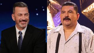 From L to R: Jimmy Kimmel sitting at his desk on Jimmy Kimmel Live!, Guillermo Rodriguez in the ballroom on Dancing With the Stars.