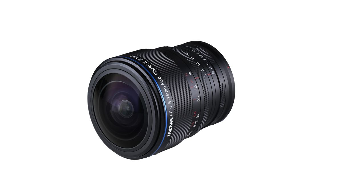 An image of the Laowa 8-15mm f/2.8 on a white background