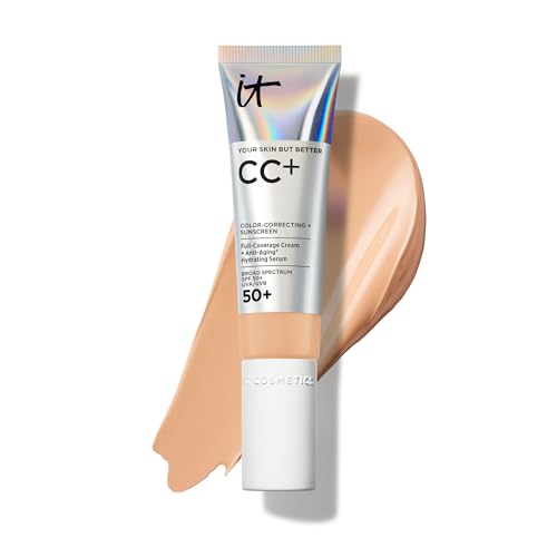 It Cosmetics Cc+ Cream (medium) - Natural Full Coverage Foundation With Spf 50+, Color Corrector &amp;amp; Anti-Aging Hydrating Serum, Hyaluronic Acid + Peptides, Lightweight - 1.08 Fl Oz