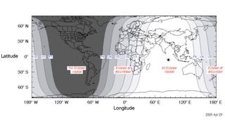 Map of the total lunar eclipse on Sept. 7-8, 2025.