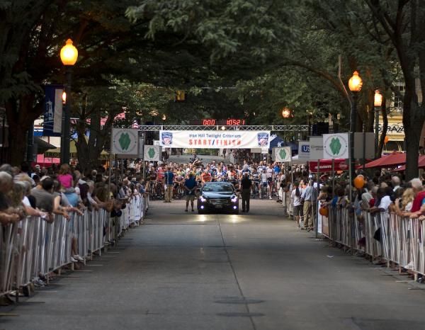 The start/finish area at the Iron Hill criterium.