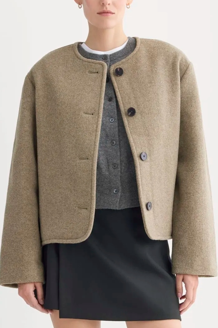 The Cocoon Coat in Wool | Heather Taupe - Xxs