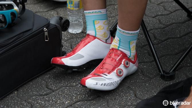Astana in Specialized S-Works shoes - these feature a new 'Boa S2 Snap' dial that is exclusive to Specialized
