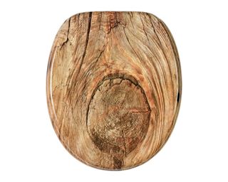 Sanilo Soft Close Toilet Seat decorated with wooden tree design