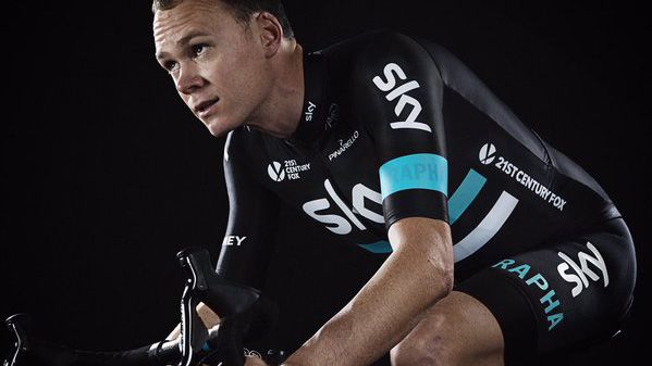 Chris Froome shows off the 2016 Team Sky racing colours