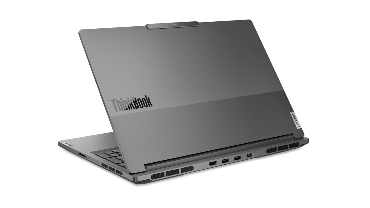 Lenovo ThinkBook 16p (Gen 4), open and seen from back.