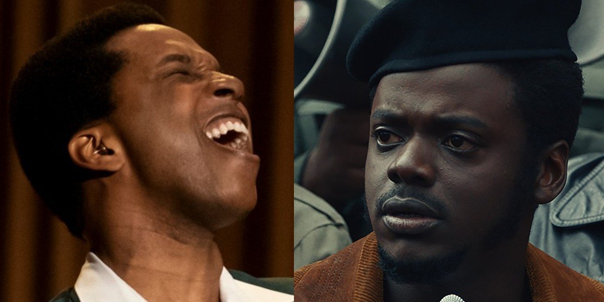 Leslie Odom Jr. as Sam Cooke in One Night in Miami opposite Daniel Kaluuya as Fred Hampton in Judas and the Black Messiah