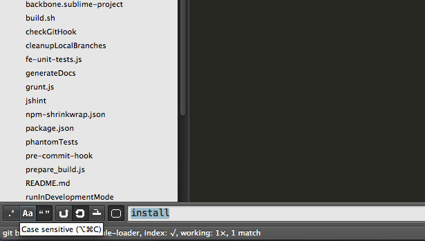 The 'Case Sensitive' option in the Find toolbar limits multiselect