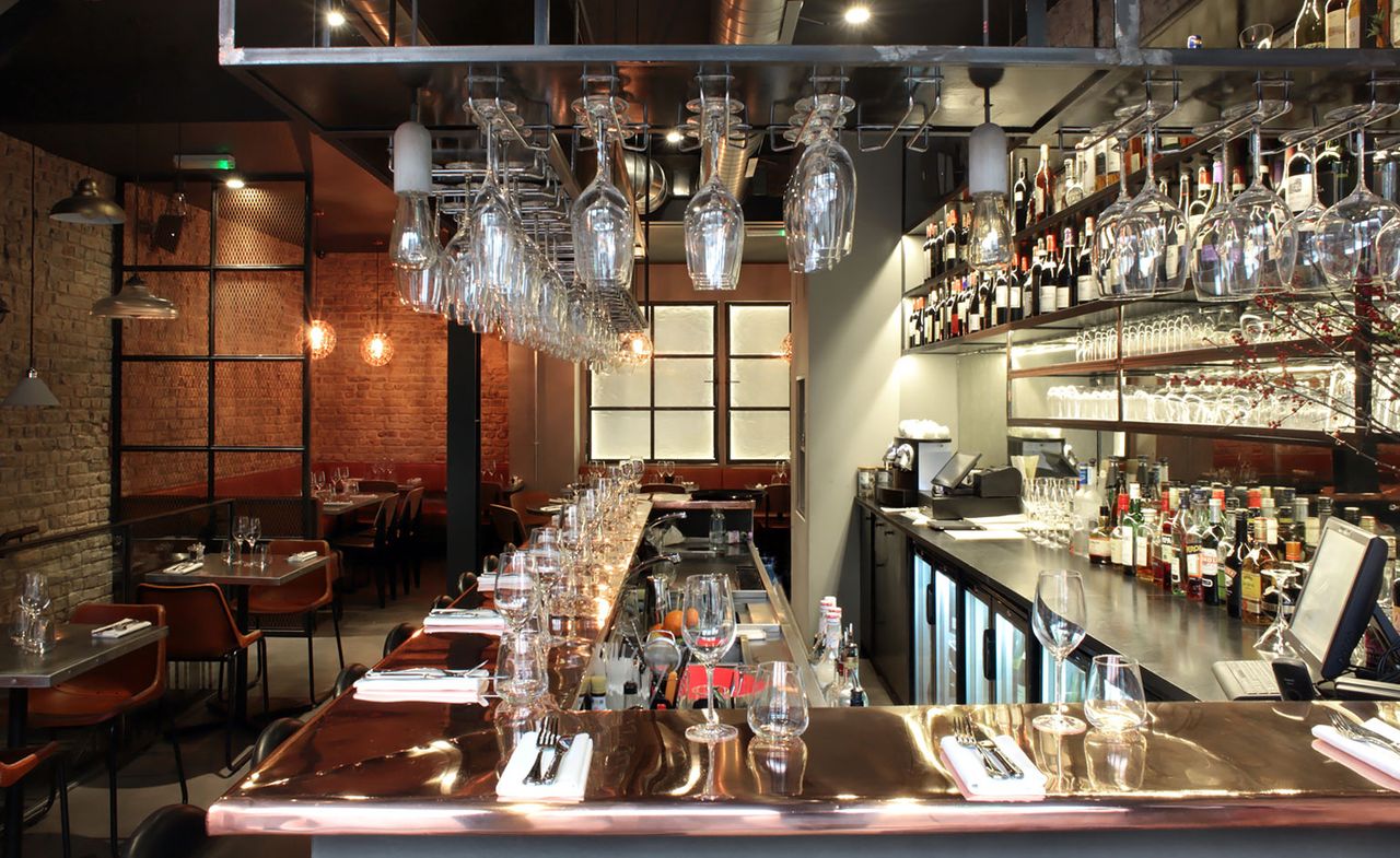 The bar counter at Margaux stores restaurant, London, UK