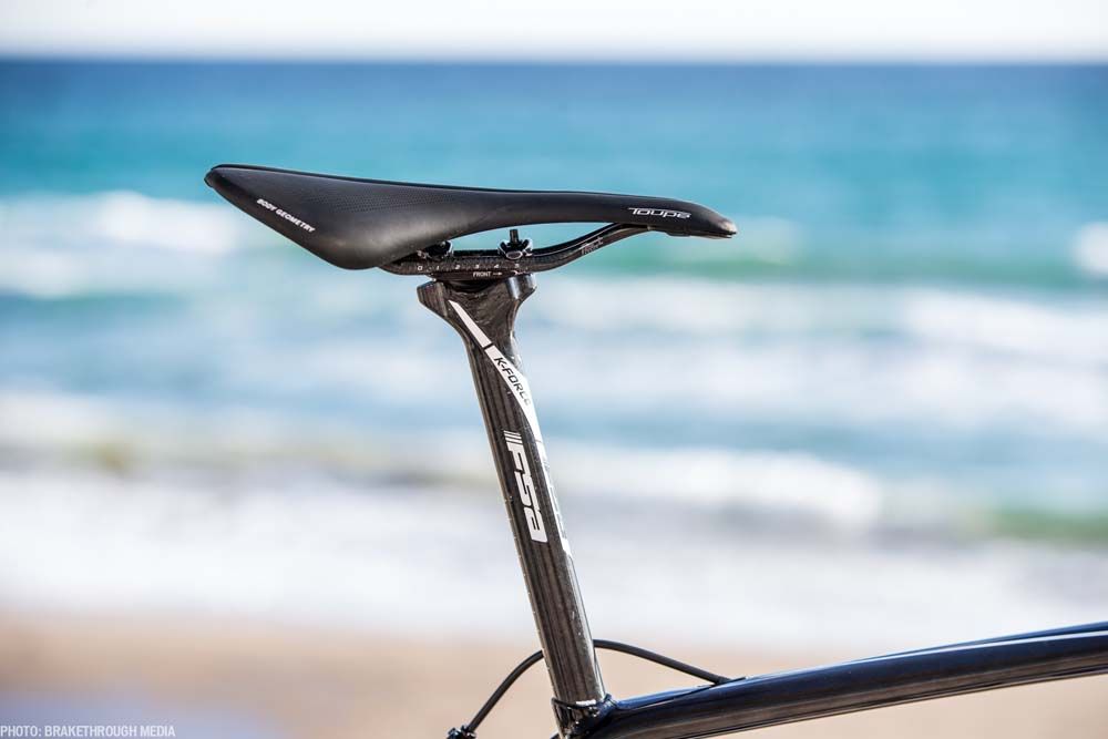 The saddle is tipped slightly down