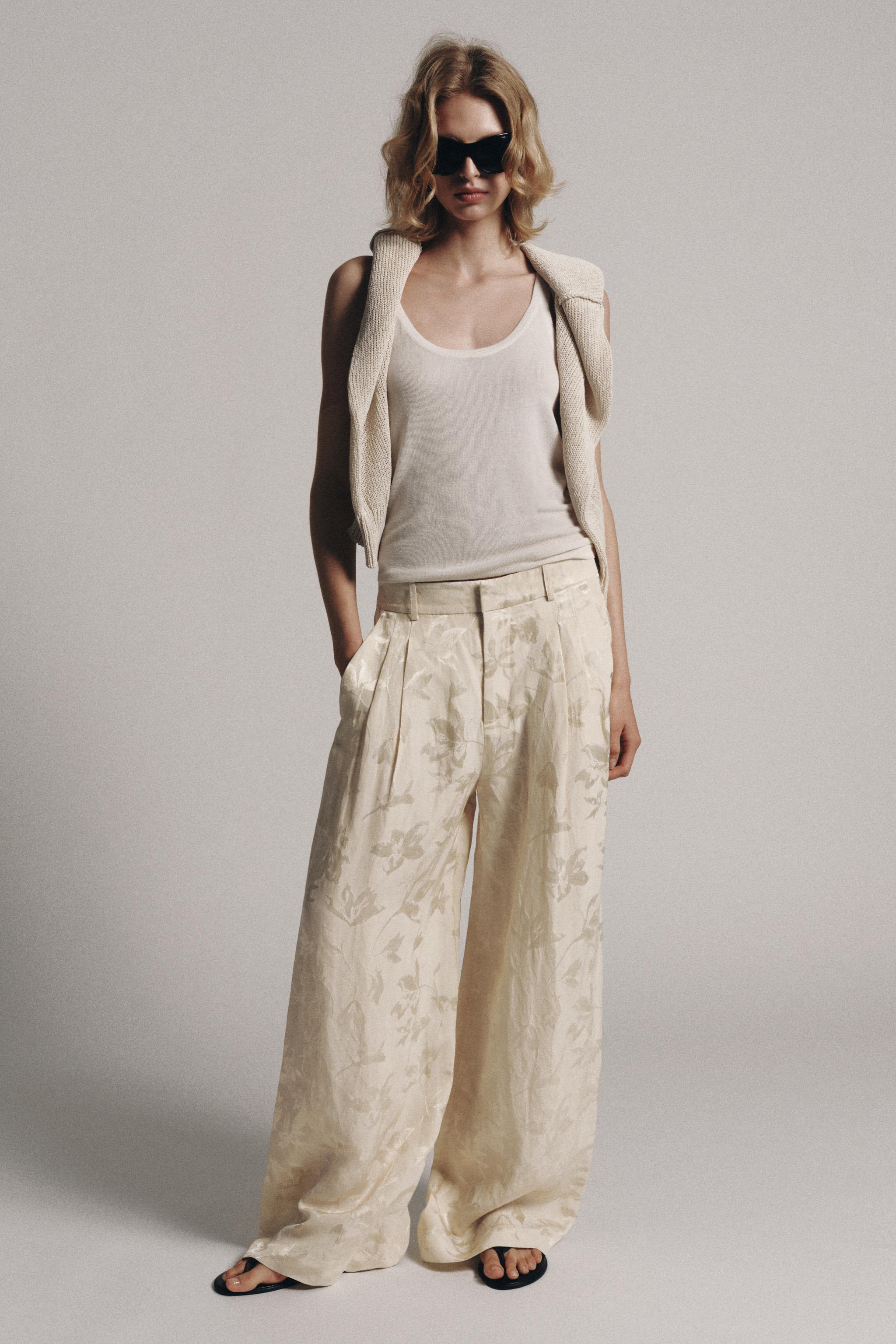 Zw Collection Jacquard Linen Blend Trousers - Ecru - Xs