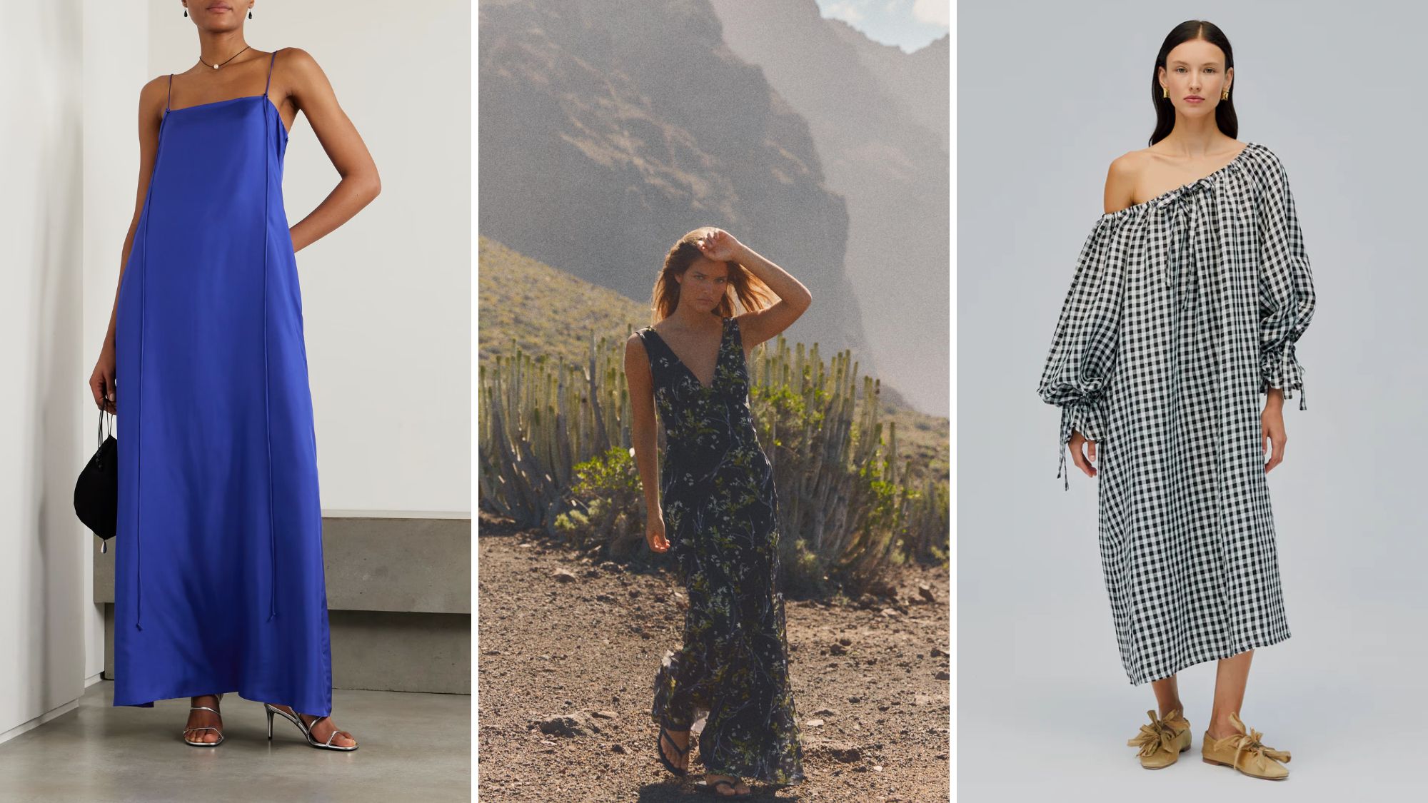 composite of models wearing the best spring dresses from net a porter, zara and sleeper