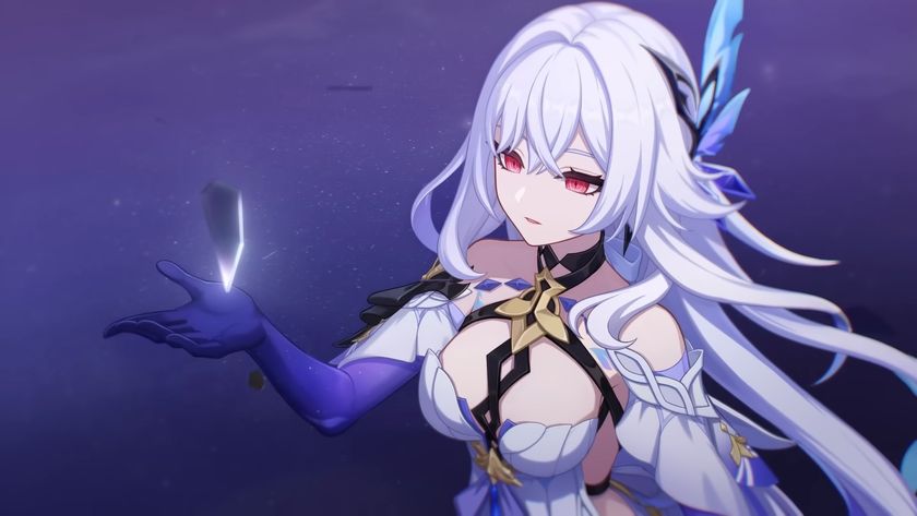 Genshin Impact screenshot of Skirk in a purple abyss