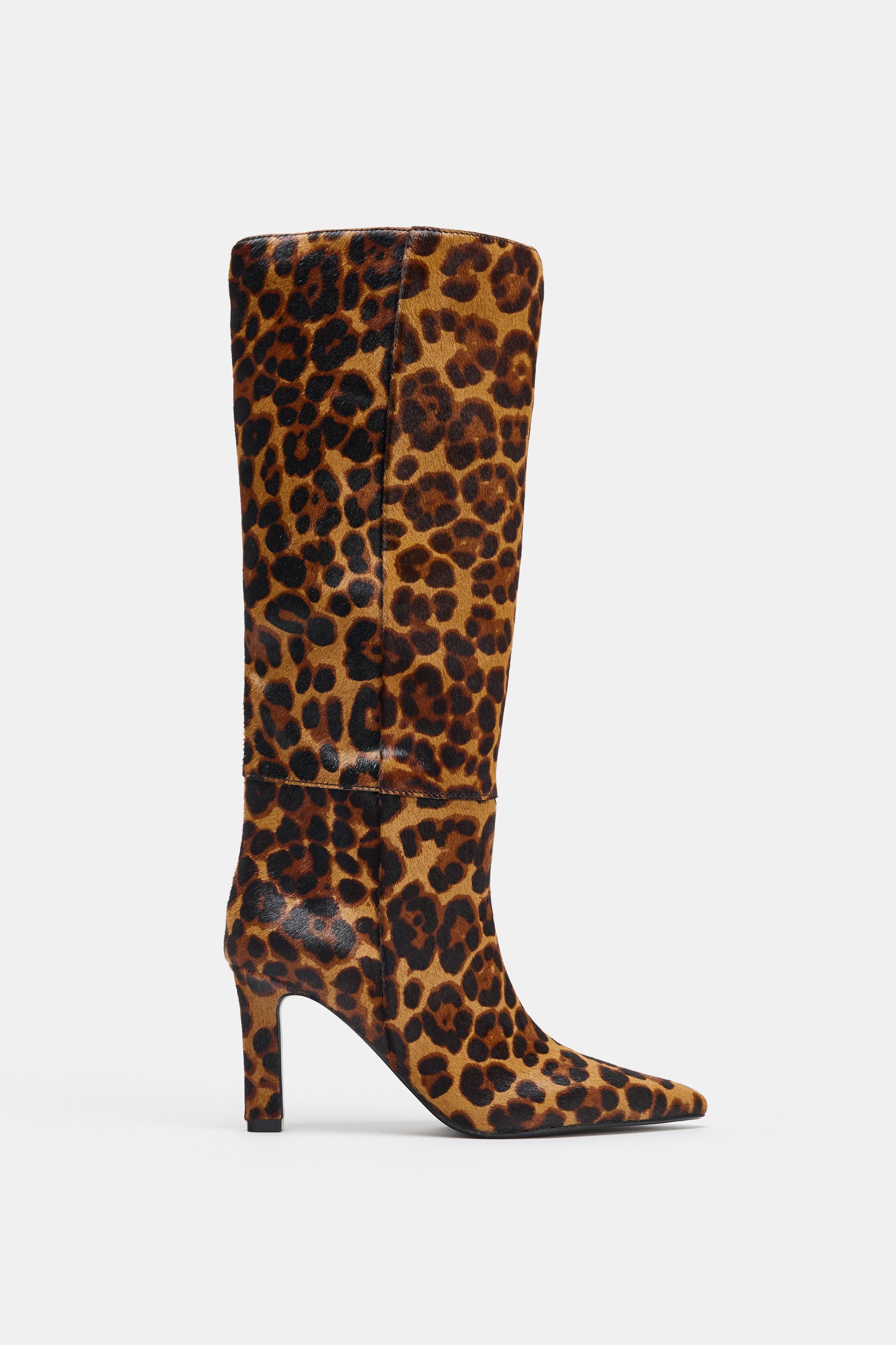 Animal Print Leather and Sheepskin Boots