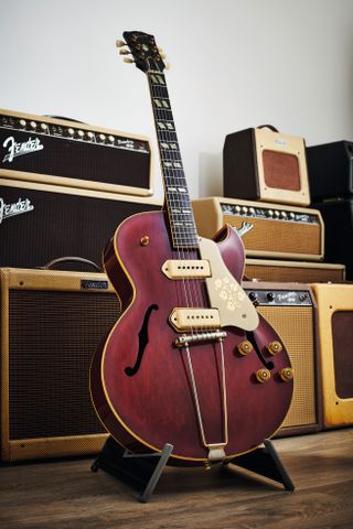 Rare cherry Gibson ES-295 pictured at ATB Guitars in Cheltenham, U.K.