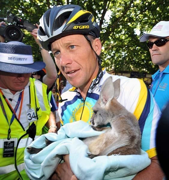 Lance Armstrong gets friendly with the local wildlife.