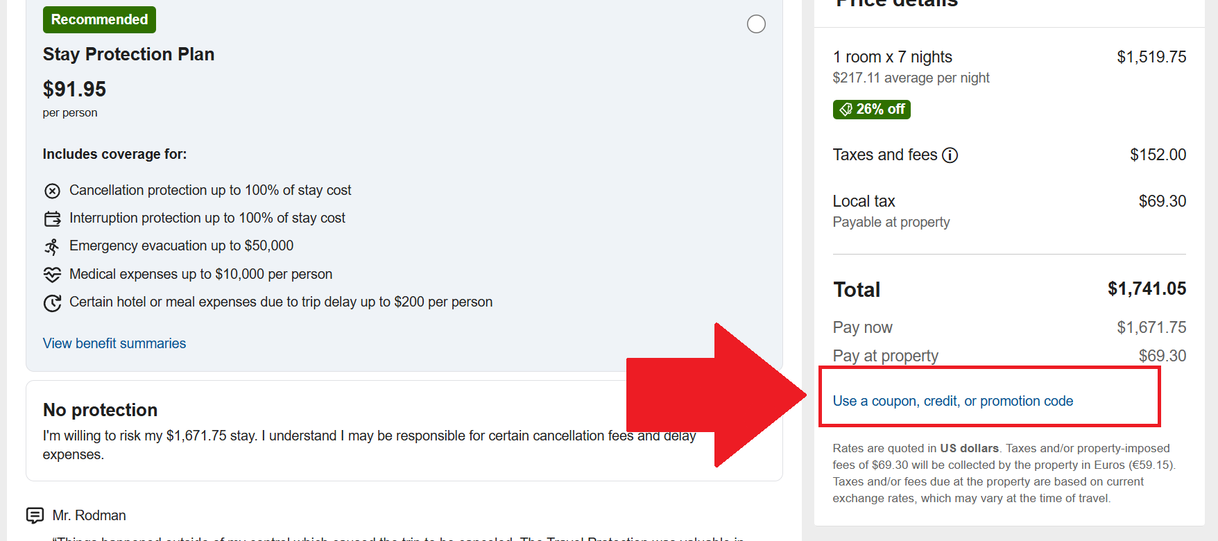 A screenshot showing the travelocity checkout page and where to enter your travelocity discount code
