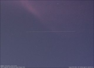 On Oct. 14, 2011, astrophotographer Marco Langbroek of the Netherlands caught this view of the German satellite ROSAT, which is expected to fall to Earth in October 2011. He said: "I just observed the satellite again, in even deeper twilight. It is moving very fast, quite a spectacular view."