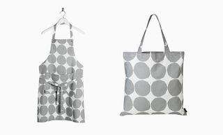 Grey white apron and bag
