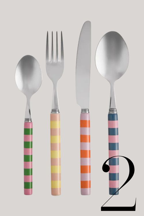 Bright Stripe Ceramic Handle Cutlery,  Set of 16