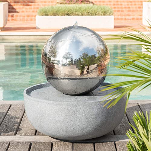 Primrose 50cm Stainless Steel Sphere & Basin Giant Eclipse Garden Patio Water Feature With Leds