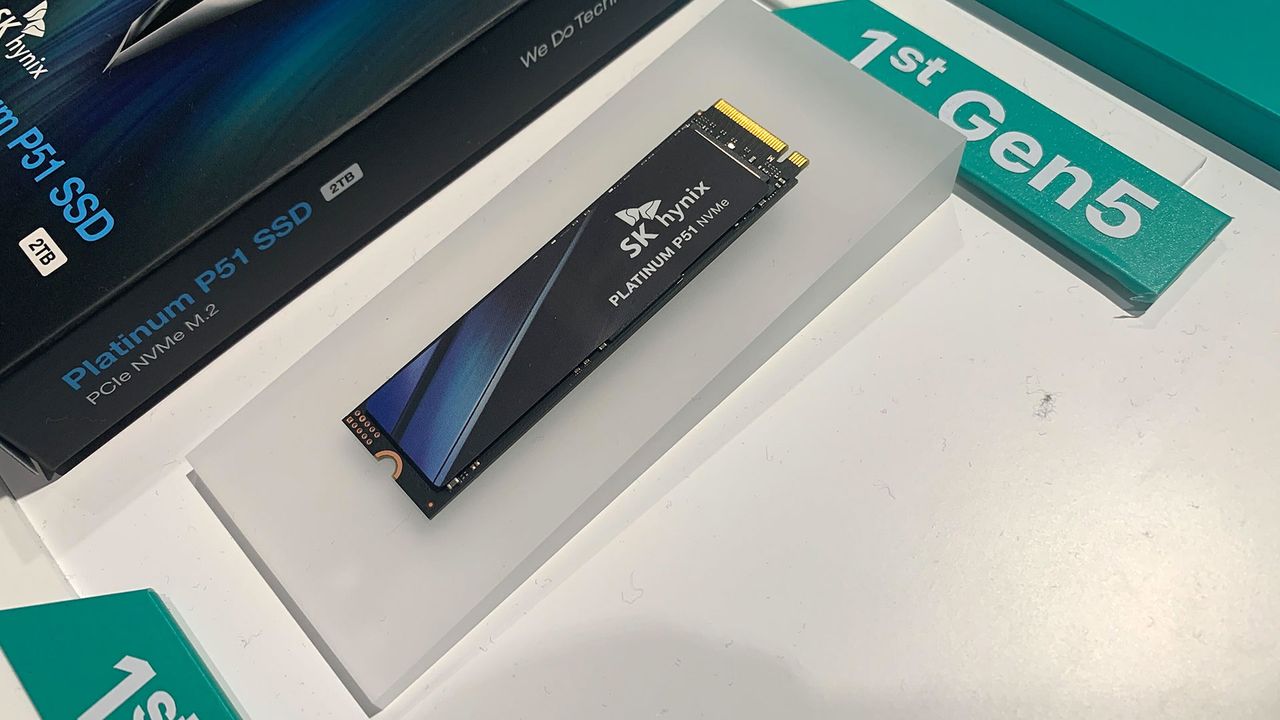 SK hynix Platinum P51 shown at GTC 24, along with previous gen SSDs.