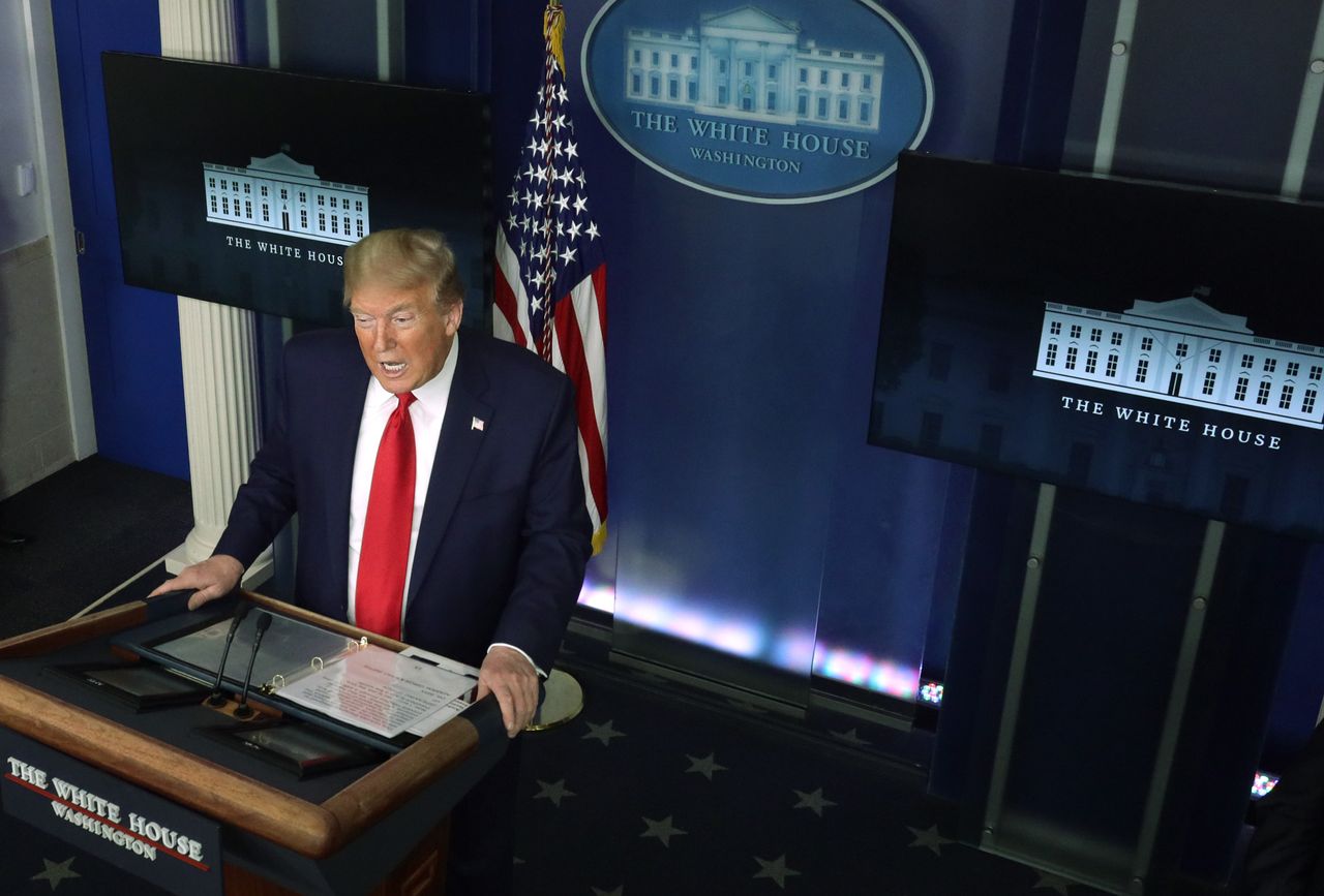 Trump at a press briefing