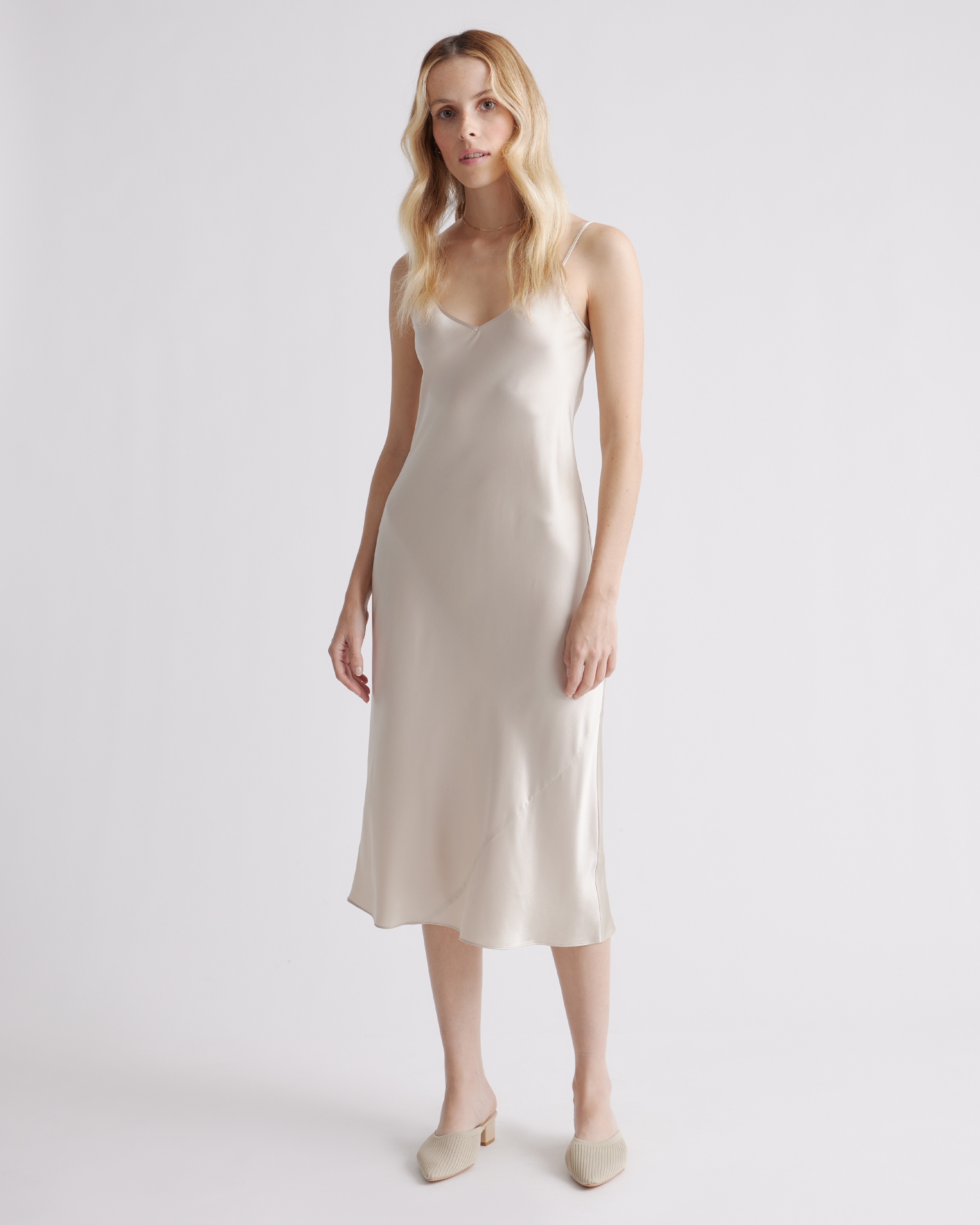 100% Washable Silk Slip Dress in Champagne