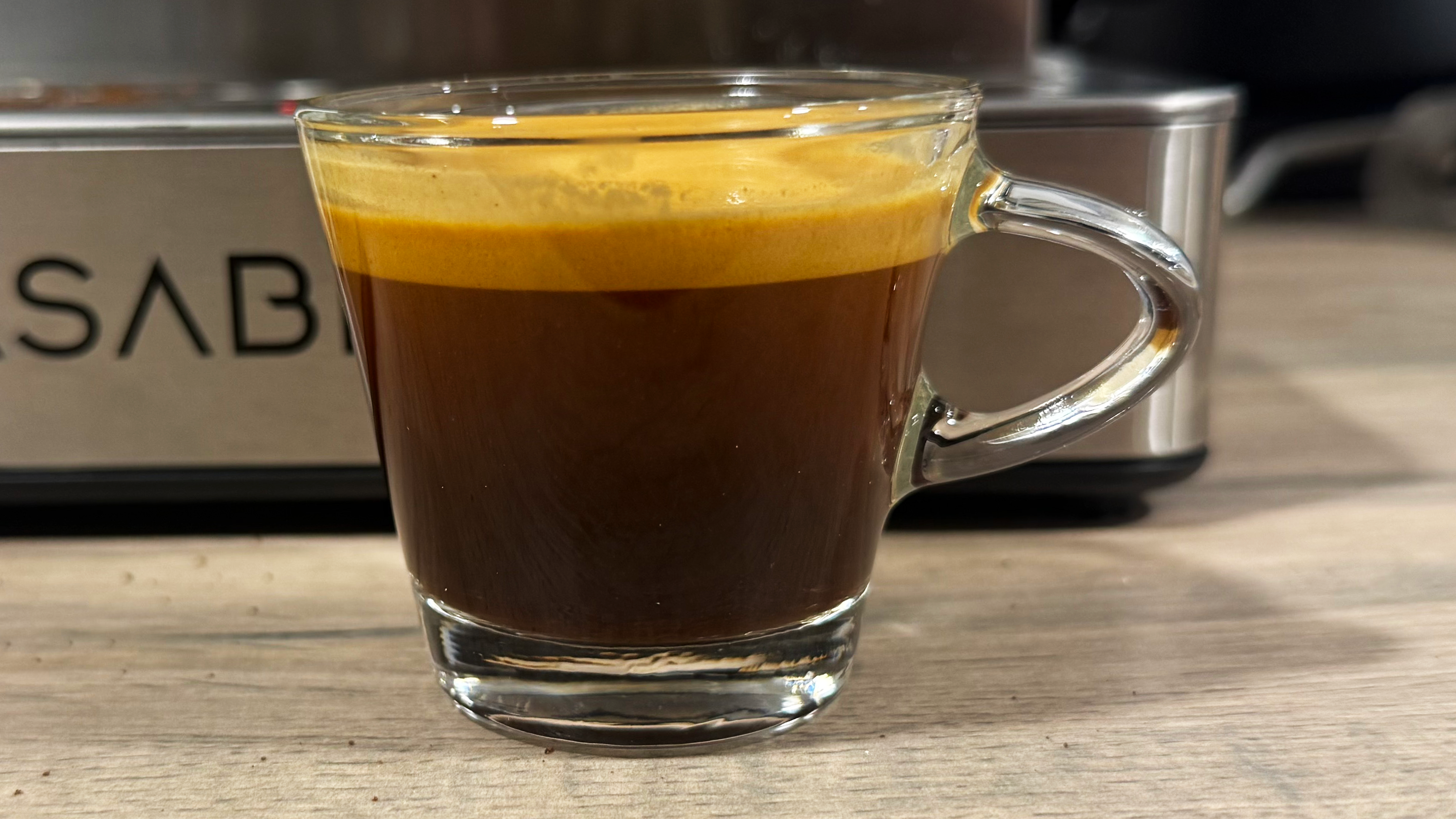 a shot of espresso made on the casabrews marenza