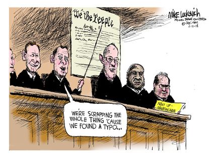 Editorial cartoon Supreme Court ObamaCare typo