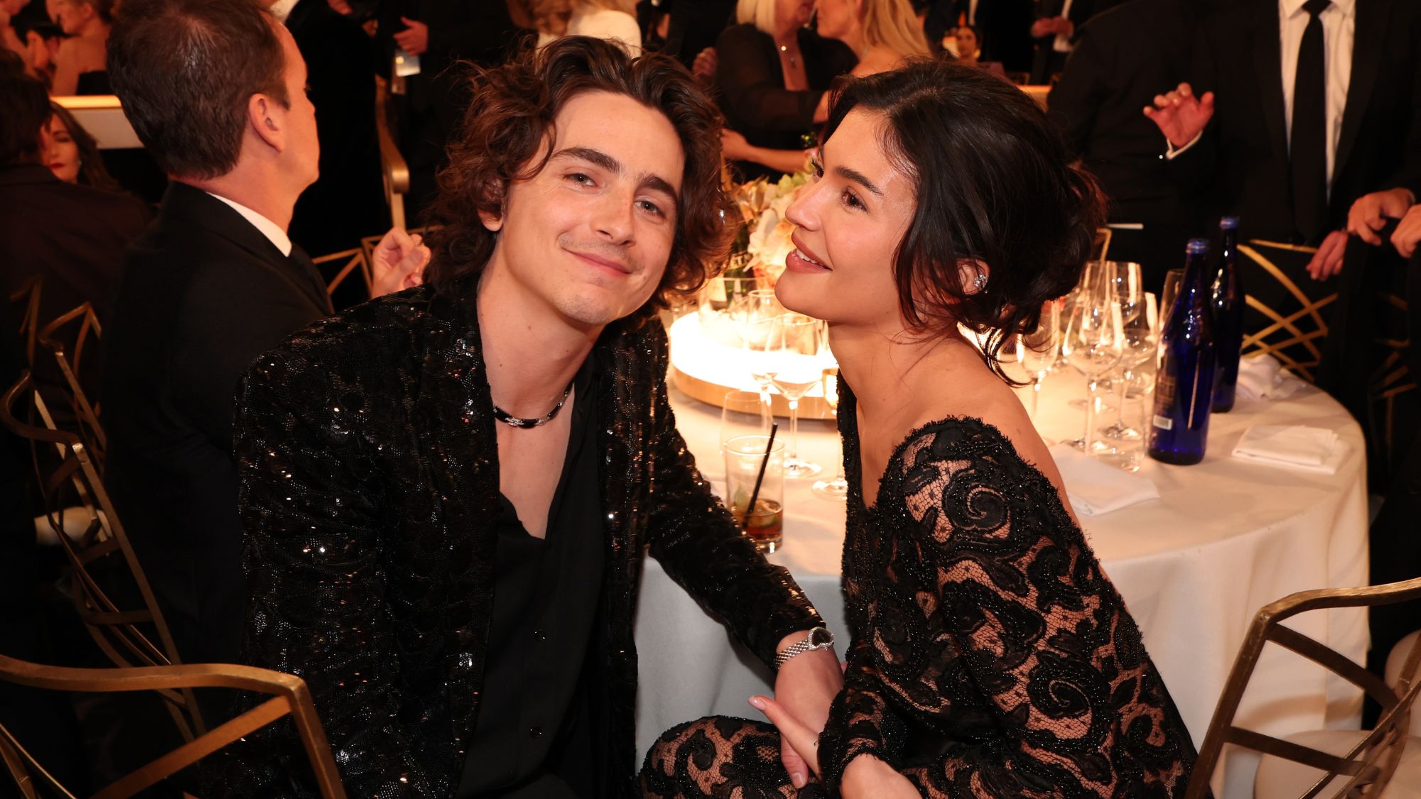 Kylie Jenner and Timoth&amp;eacute;e Chalamet attend the 81st annual Golden Globes