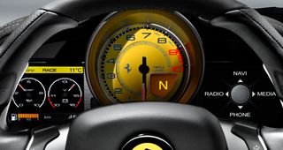 Ferrari takes design cues from F1 when building its instrument clusters and steering wheels, to make the driver feel like they are behind the wheel of a race car