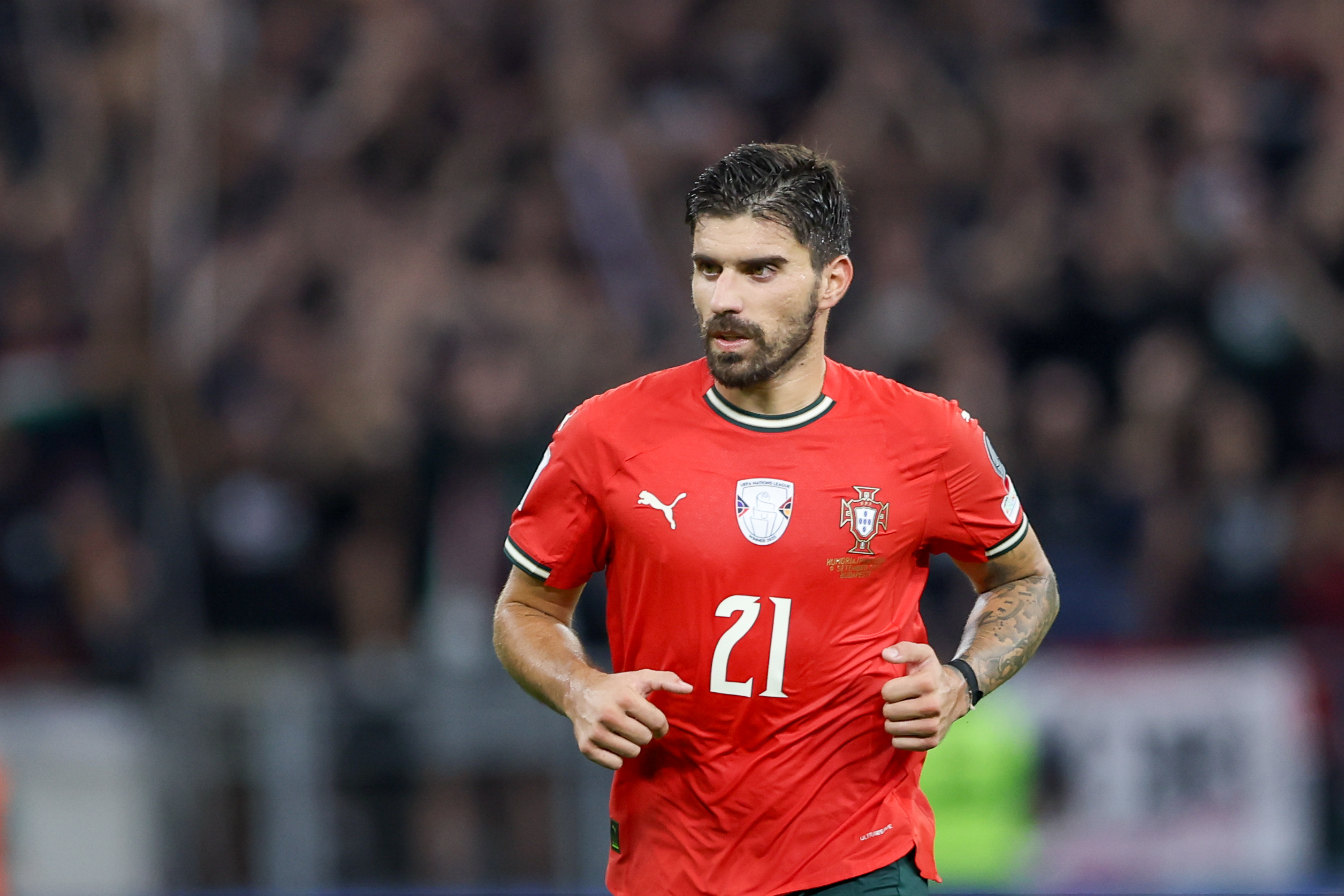 BUDAPEST, HUNGARY - 2025/09/09: Ruben Neves of Portugal seen in action during European World Cup Qualifiers 2026 football match between Hungary and Portugal at Puskas Arena. Final score; Hungary 2 : 3 Portugal. (Photo by Grzegorz Wajda/SOPA Images/LightRocket via Getty Images)