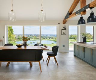 Open plan kitchen with view