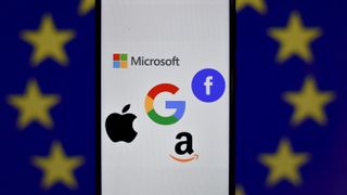 Big Tech logo with EU flag in the background