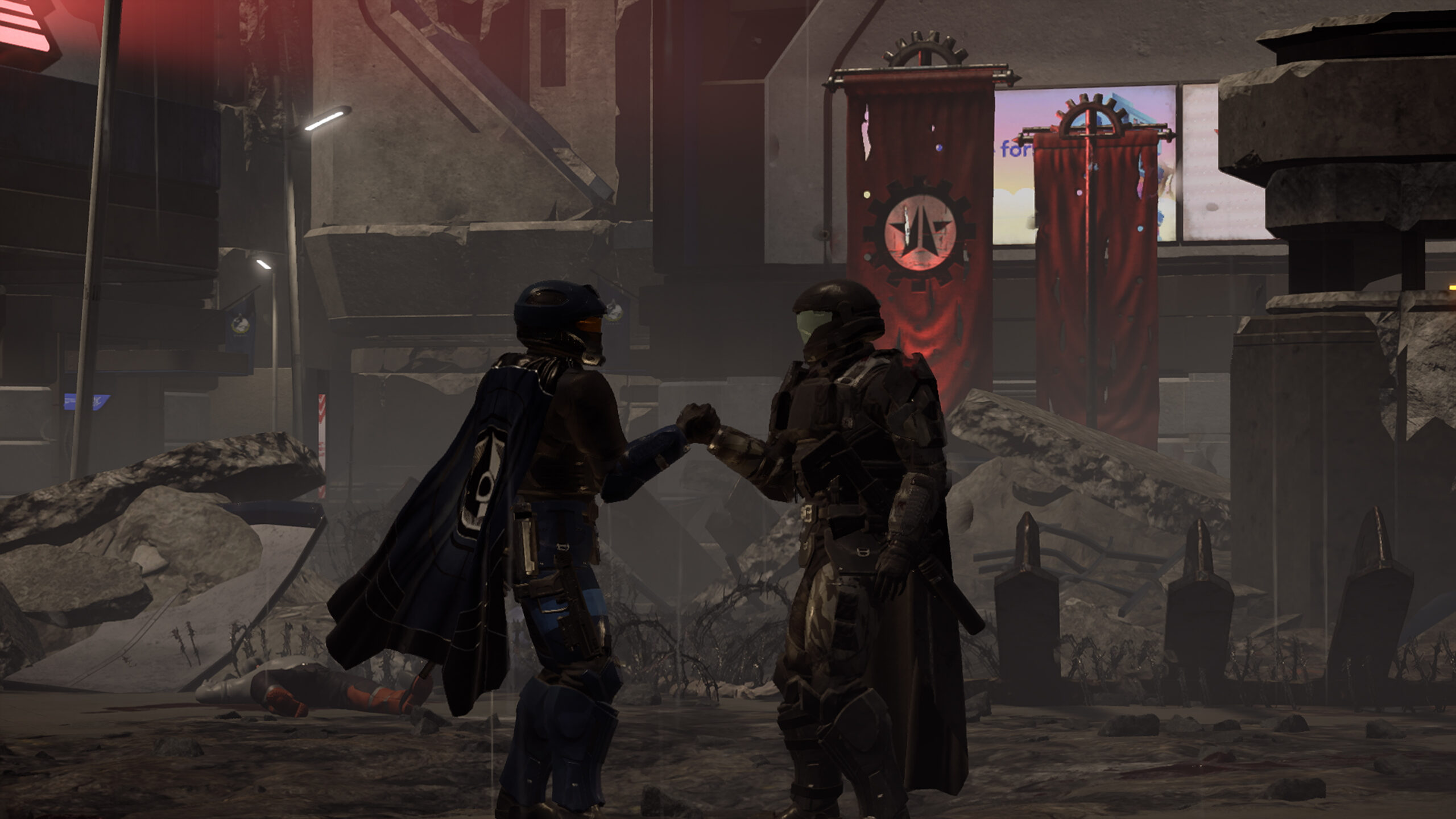 Image showcasing a Helldivers wearing Recon armor and another wearing ODST armor